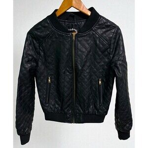 Ambiance Faux Leather Bomber Jacket Women’s Size Medium Black Quilted Vegan
